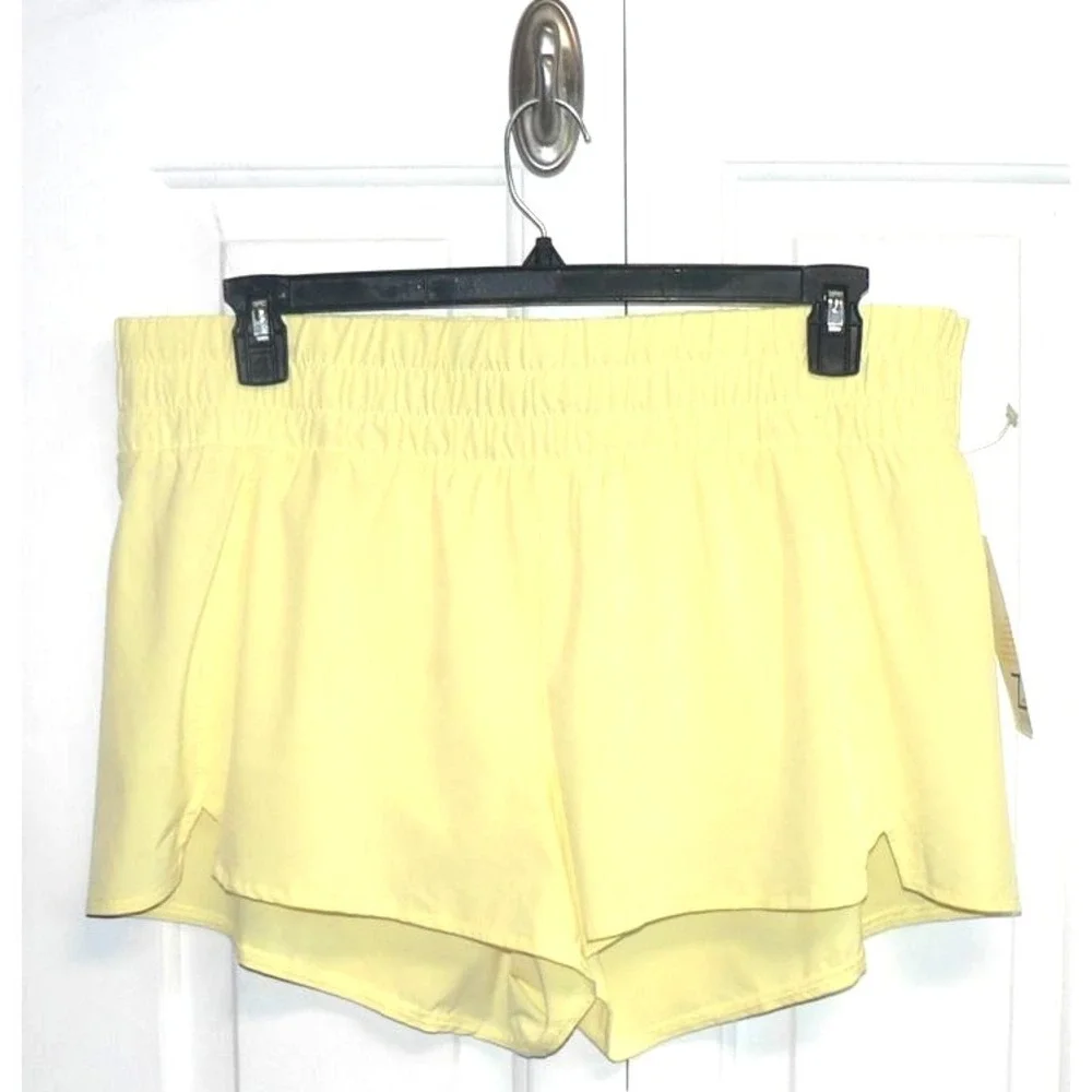 Zella Women's Elastic Wide Waistband Aero‎ Running Shorts in Yellow Elfin 2XL